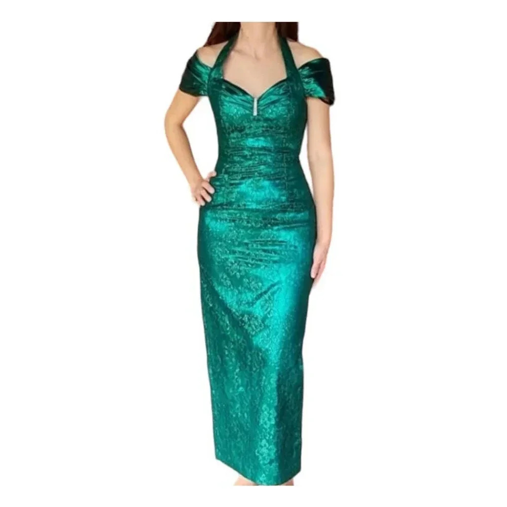 NWT Gunne Sax Women Size 12 Vintage 80s Green Formal Dress